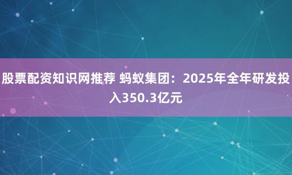 股票配资知识网推荐 蚂蚁集团：2025年全年研发投入350.3亿元